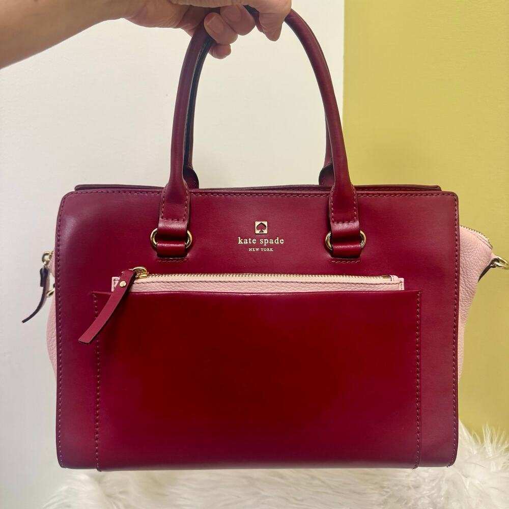 Kate Spade Hadley Street Bernadine Satchel Zip Top Colorblock Pink Burgundy
